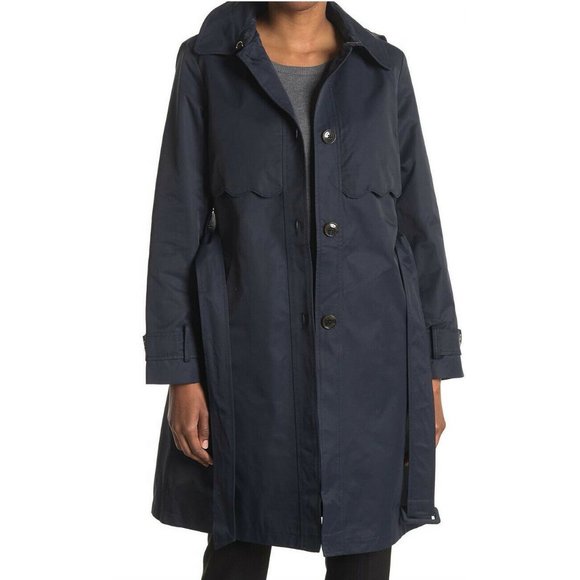 NWT Kate Spade Navy Scalloped Trim Hooded Trench